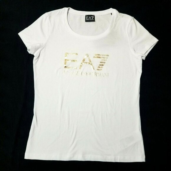 EMPORIO‎ ARMANI Women's T-Shirt EA7 Logo White Size Large - Picture 1 of 9